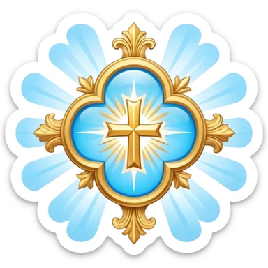 saint emblem with light blue cross and divine rays sticker