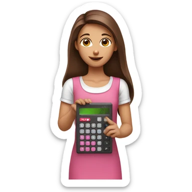 Pretty Girl with straight brown hair holding one pink calculator in her hand sticker