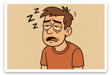 a man feeling drowsy, cartoonish style sticker