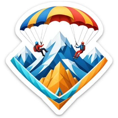 A bold emblem featuring a combination of symbols representing various extreme sports, like a mountain peak, a parachute, and a wave. The design is dynamic and sharp, capturing the thrill and adventure of extreme sports, with a strong, energetic vibe. sticker
