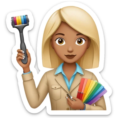 Interior designer with color swatches and measuring tape sticker