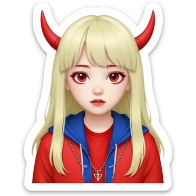  portrait-of-a-devil-k-pop-idol,-wearing-a-stylish-streetwear-outfit-with-layered-colorful-clothing,-long-hair-with-bangs,-makeup,- sticker