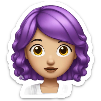 girl with striking purple hair. The girl's hair is styled in a hime cut sticker