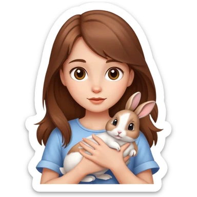 A beautiful brown-haired girl holding a little rabbit sticker