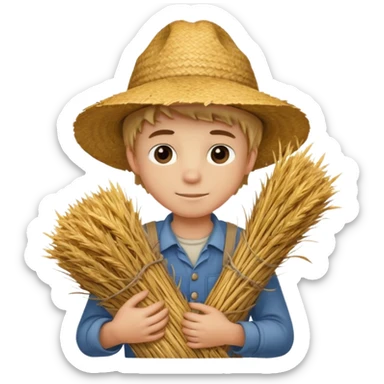 boy farmer, hug a bundle of straw sticker