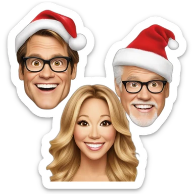 Jim Carrey, Mariah Carey, and Drew Carey wearing santa hats sticker