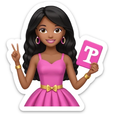 Black barbie, long black  hair, pink dress holding mvp sign  sticker