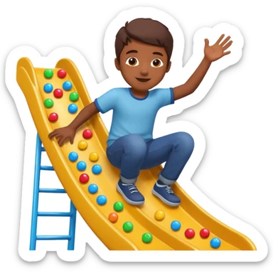 un niño tirandose por un tobogan con dulces en lasm anos sticker