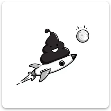 hand-drawn doodle of a turd with lipstick sitting on a rocket with the moon in the background sticker