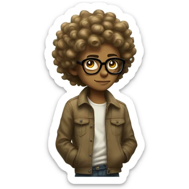 Tan skinned short curly hair with glasses Gorillaz character sticker