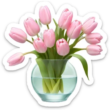 Pastel Pink tulips in glass vase  sticker