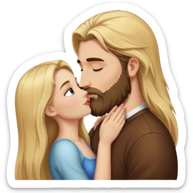 girl with long blonde hair kissing tall man with long brown hair and beard sticker