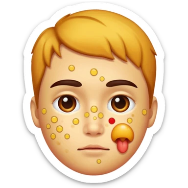 person with chicken pox dots on their face sticker