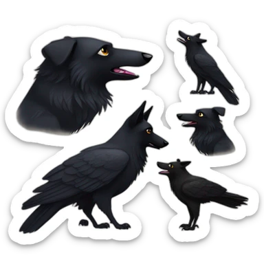 Black german shepherd and a raven bird sticker