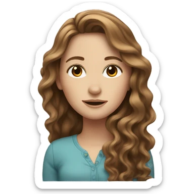 White girl with long brown wavy hair  sticker