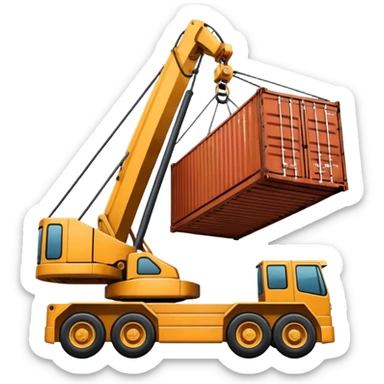 Container being lifted by a large machine, import. sticker
