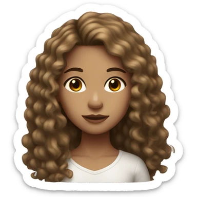 Girl with light skin, long and curly Brown hair, dark eyes sticker