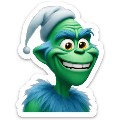 blue grinch smiling sticker