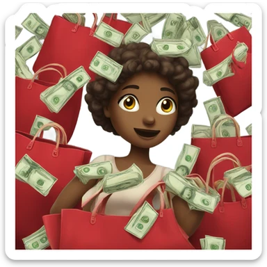 Girl with red bags full of money sticker