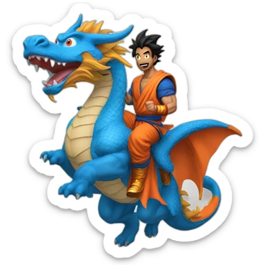 indian adult guy wearing Goku costume riding a blue flying dragon sticker