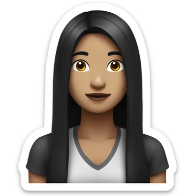 giril with white skin & black long hair & indonesian face sticker