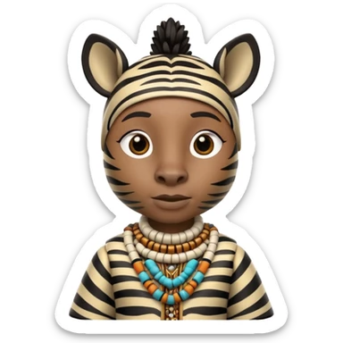 a-3d-cartoon-african-zebra-from-the-1800s-wearing-traditional-african-tribal-clothing,-calm-expression,-natural-background,-memoji-style-realism. sticker
