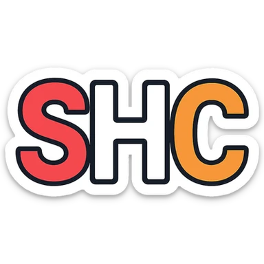 letters SHC in a simple sans-serif font, S in red, H in white, C in orange sticker