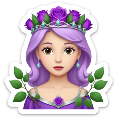 Purple rose with silver tiara and a purple emblem leaf wreath sticker