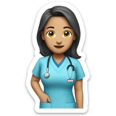 Female nurse with blue scrubs, Filipino of descent, half body shot  sticker