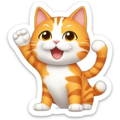 cute orange with white in face anime cat waving sticker