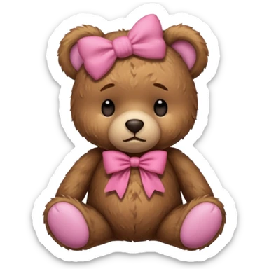 Sad Sleepy teddy bear wearing pink bow sticker
