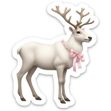 white realistic reindeer full body decorated with pale pink ribbon sticker