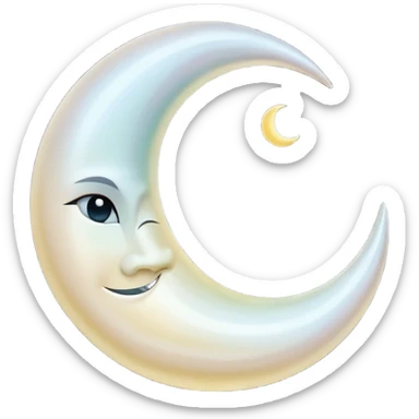 “A luxurious ultra-detailed 3D crescent moon with a high-gloss pearlescent surface, smooth reflective texture, soft glowing rim light, cinematic studio lighting, subtle light bloom, realistic depth and curvature, , floating in dark space, minimal composition,  no backgrund only no face simple sticker