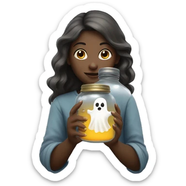 A girl holds a jar with a ghost in her hands sticker