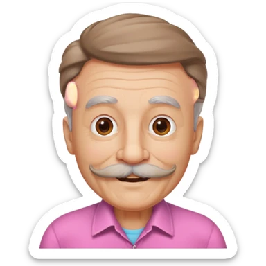 old guy with funny hair and brown shades and big  pink mustache sticker