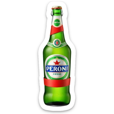 Glass bottle Peroni with red marketing tape sticker