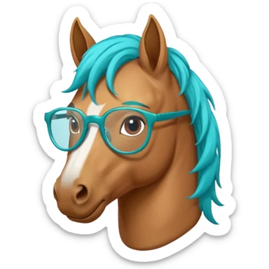 horse head with turquoise hair and glasses sticker