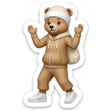Full-length cartoon bear with white durag, standing on two legs, wearing trendy high-top sneakers, emoji style sticker