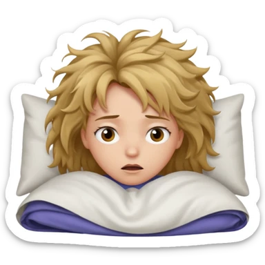 girl in bed, eyes open, looking worried sticker