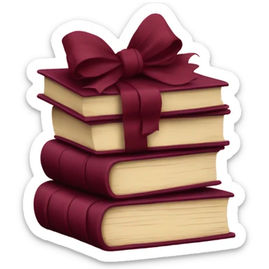 burgundy books stacked up and tied together by a burgundy bow sticker