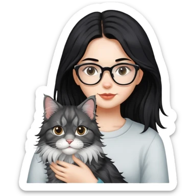 a silver based Maine Coon cat and a black hair glasses girl sticker