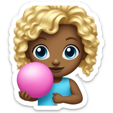 Cute Baby girl with a pink ball, blue eyes and golden hair sticker