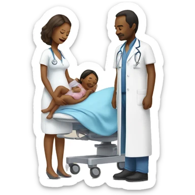 a woman gives birth and doctors stand nearby sticker