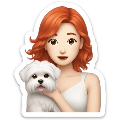 Red-haired K-pop singer with dog maltese sticker