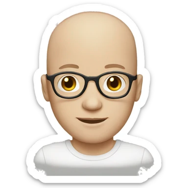 white skin male with no hair, round glasses sticker