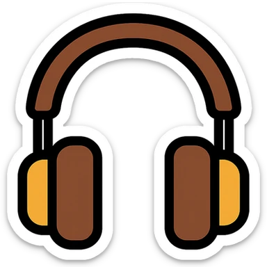 brown headphones, color icon style, simple and clear, suitable for app icon sticker