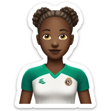black girl aged 10 with brown afro bun in football shirt sticker