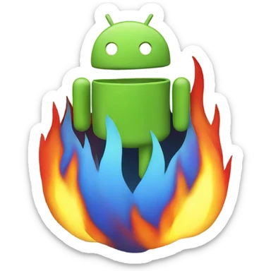 The Android logo on fire sticker