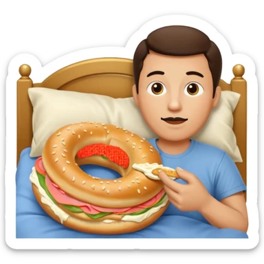 guy in bed eating a bagel sticker