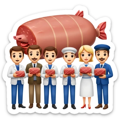 artists welcoming guests at a French  spam meat exhibition  sticker